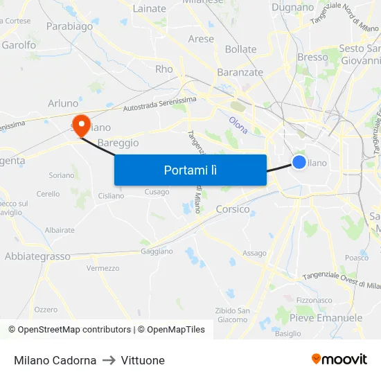 Milano Cadorna to Vittuone map