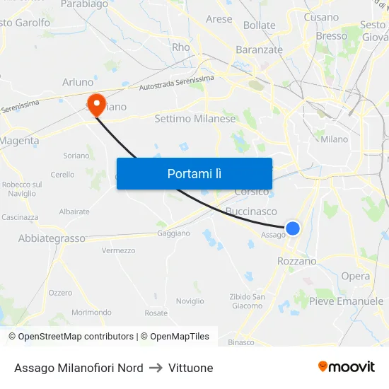 Assago Milanofiori Nord to Vittuone map