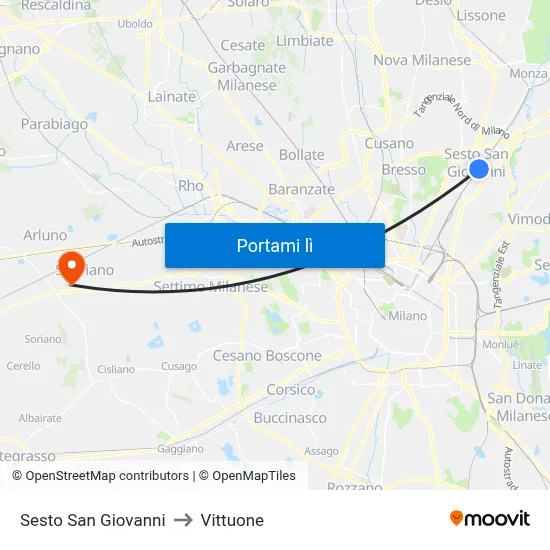 Sesto San Giovanni to Vittuone map