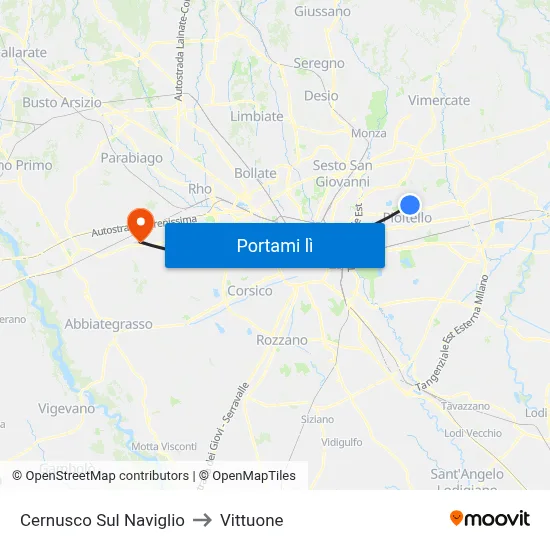 Cernusco Sul Naviglio to Vittuone map