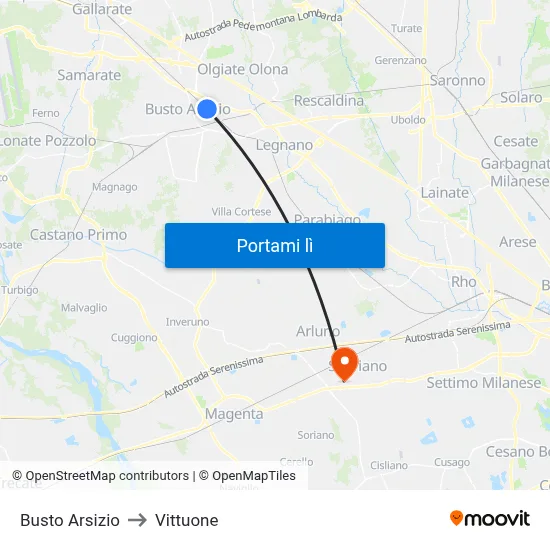 Busto Arsizio to Vittuone map