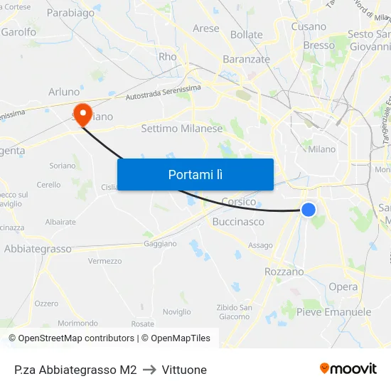 P.za Abbiategrasso M2 to Vittuone map