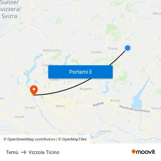 Temù to Vizzola Ticino map