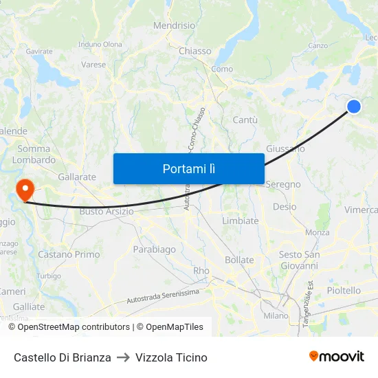 Castello Di Brianza to Vizzola Ticino map