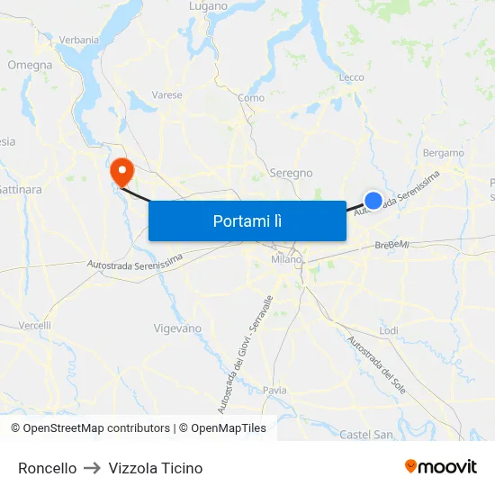 Roncello to Vizzola Ticino map