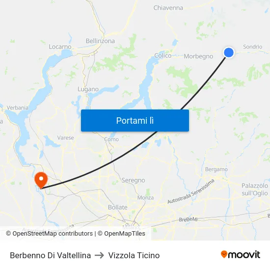 Berbenno Di Valtellina to Vizzola Ticino map