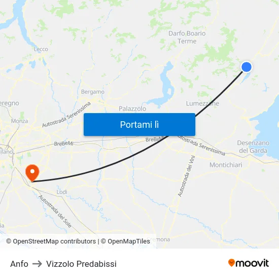Anfo to Vizzolo Predabissi map