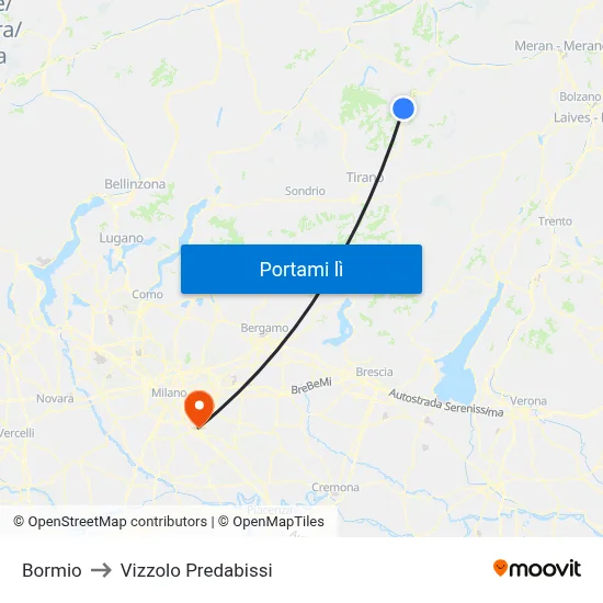Bormio to Vizzolo Predabissi map