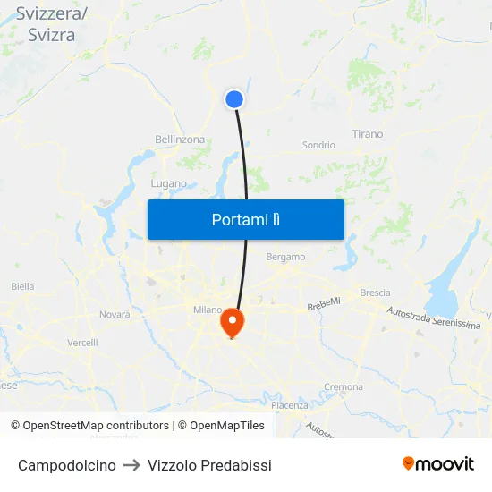 Campodolcino to Vizzolo Predabissi map