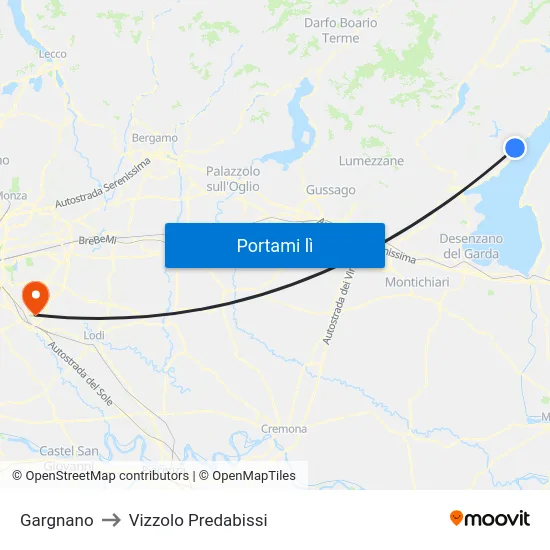 Gargnano to Vizzolo Predabissi map