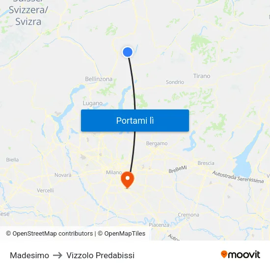 Madesimo to Vizzolo Predabissi map
