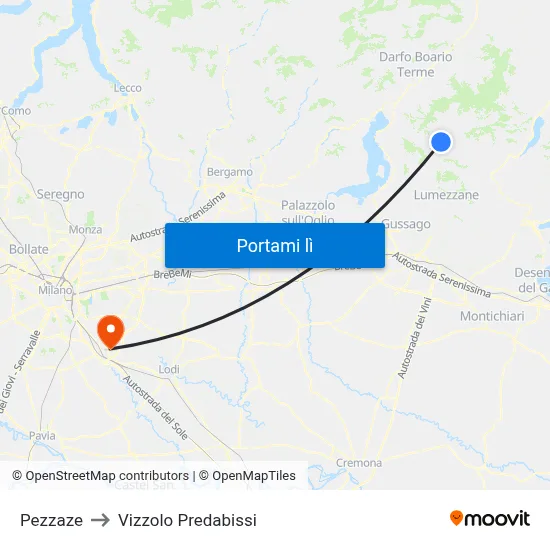 Pezzaze to Vizzolo Predabissi map