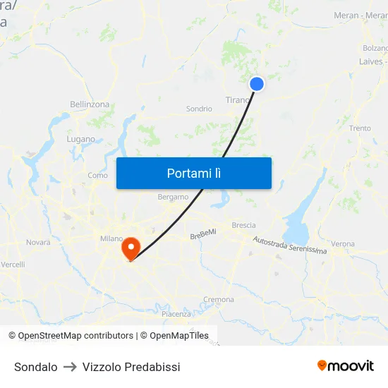 Sondalo to Vizzolo Predabissi map