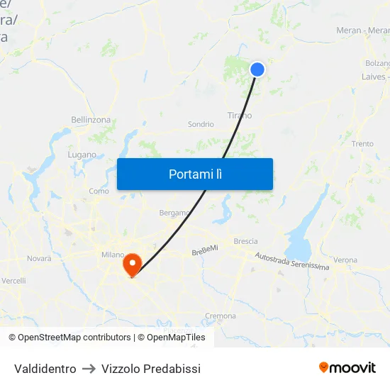 Valdidentro to Vizzolo Predabissi map