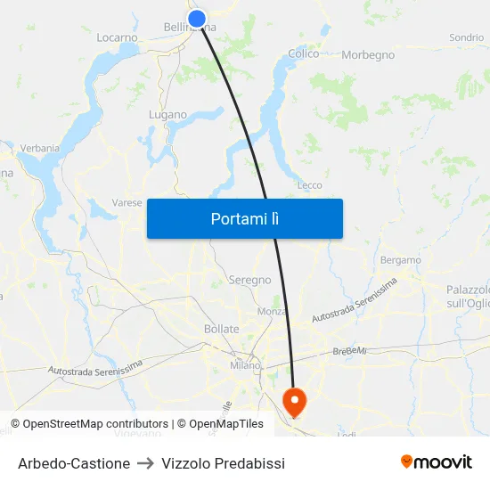 Arbedo-Castione to Vizzolo Predabissi map