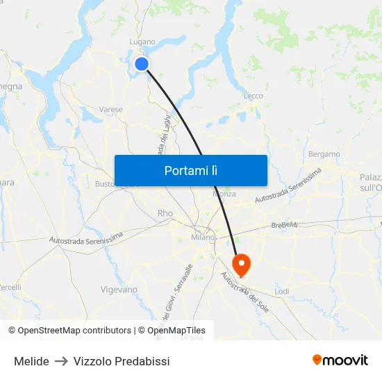 Melide to Vizzolo Predabissi map
