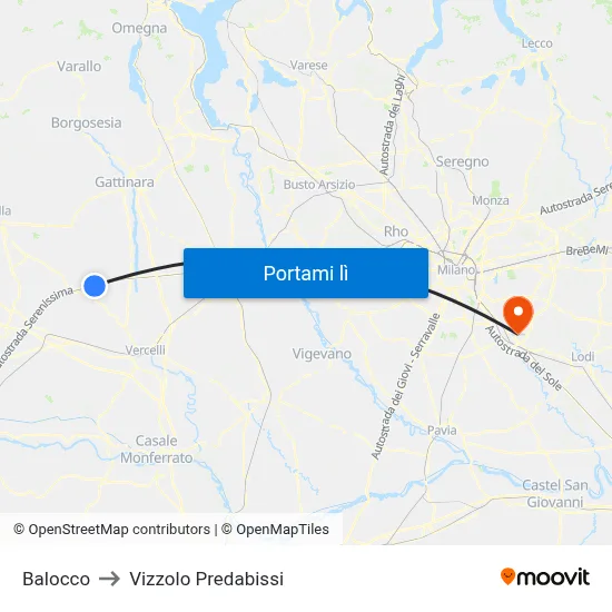 Balocco to Vizzolo Predabissi map