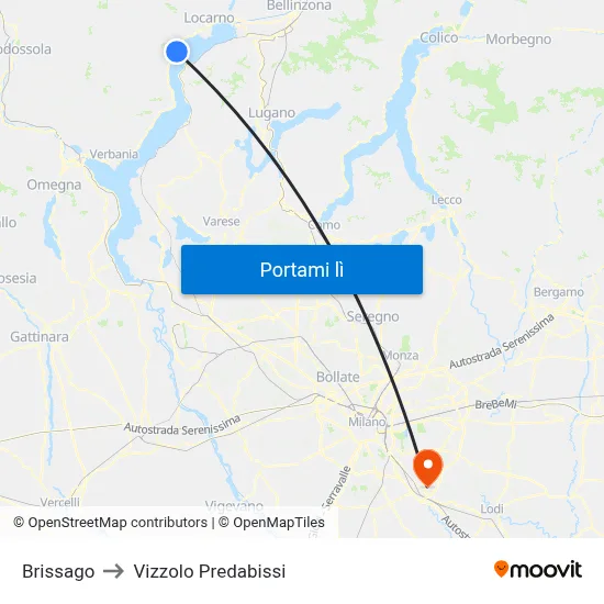 Brissago to Vizzolo Predabissi map