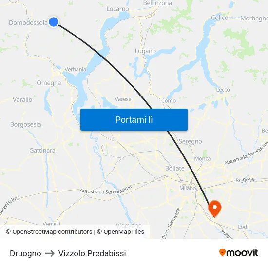 Druogno to Vizzolo Predabissi map