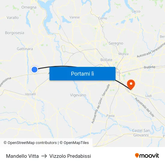 Mandello Vitta to Vizzolo Predabissi map