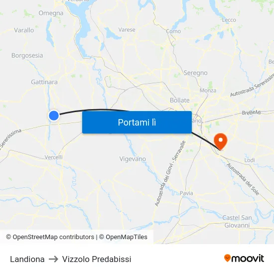 Landiona to Vizzolo Predabissi map