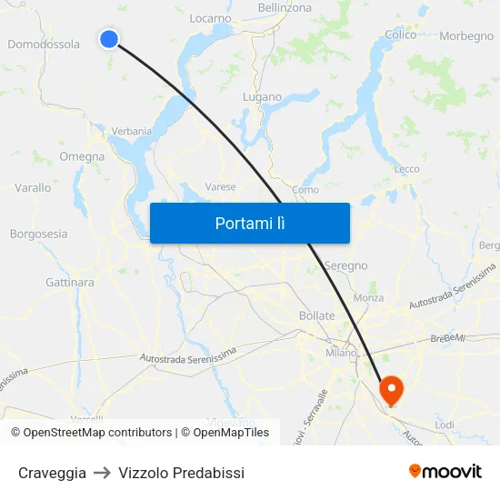 Craveggia to Vizzolo Predabissi map