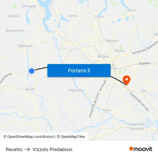 Recetto to Vizzolo Predabissi map