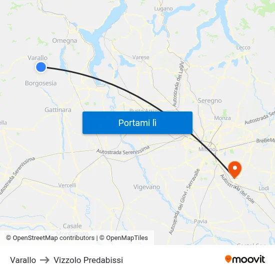 Varallo to Vizzolo Predabissi map