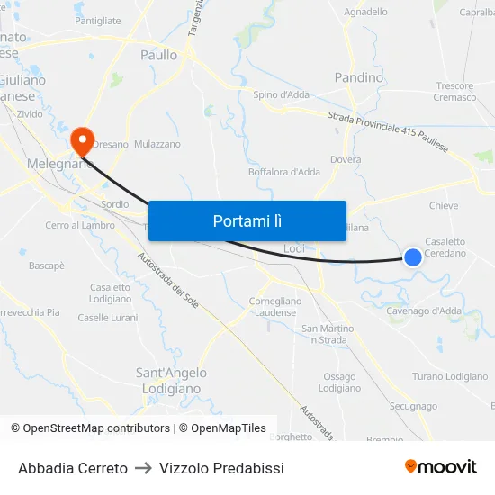 Abbadia Cerreto to Vizzolo Predabissi map