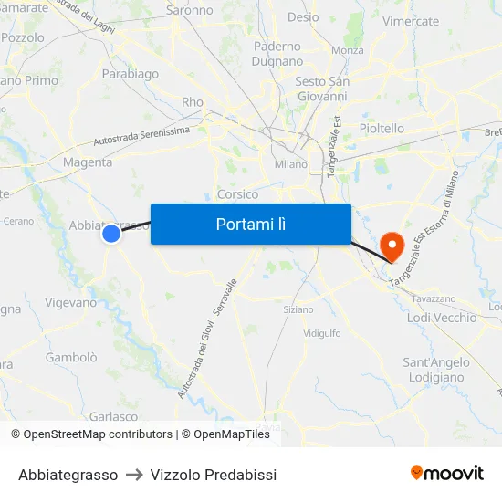 Abbiategrasso to Vizzolo Predabissi map