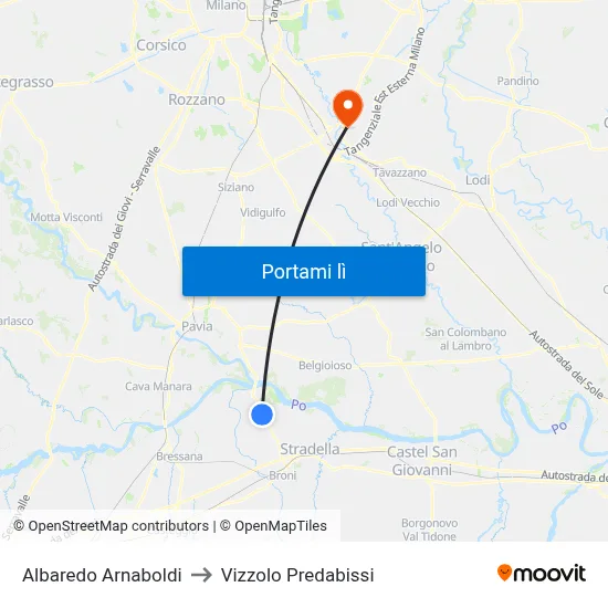 Albaredo Arnaboldi to Vizzolo Predabissi map