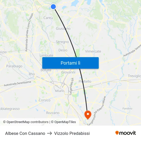 Albese Con Cassano to Vizzolo Predabissi map
