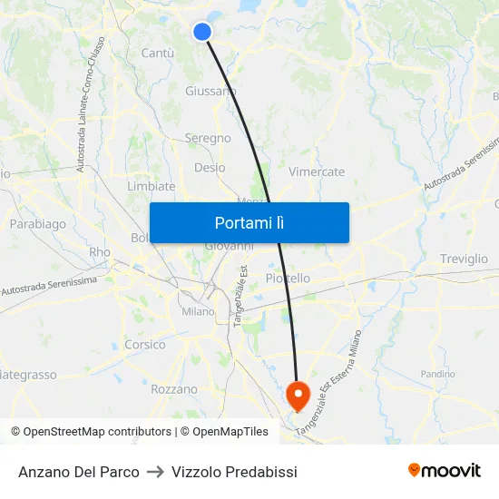 Anzano Del Parco to Vizzolo Predabissi map