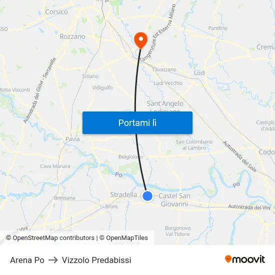 Arena Po to Vizzolo Predabissi map