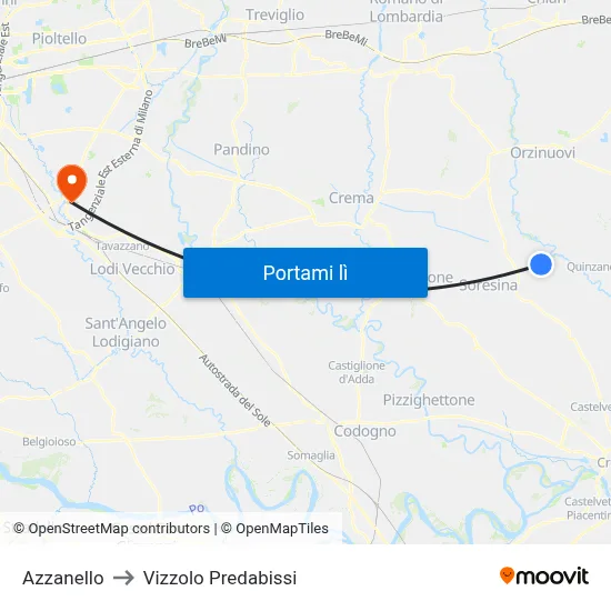 Azzanello to Vizzolo Predabissi map