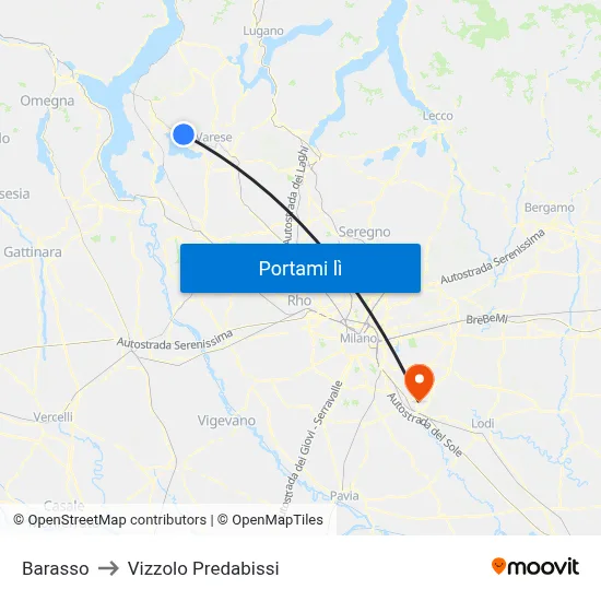 Barasso to Vizzolo Predabissi map