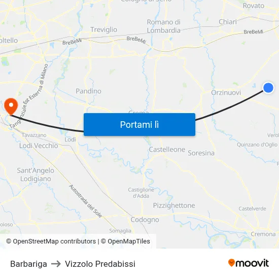 Barbariga to Vizzolo Predabissi map
