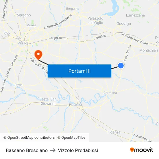 Bassano Bresciano to Vizzolo Predabissi map