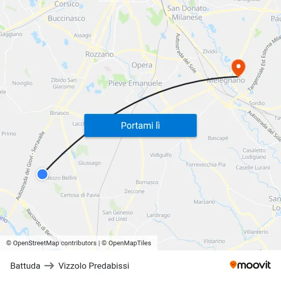 Battuda to Vizzolo Predabissi map