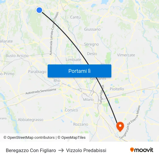 Beregazzo Con Figliaro to Vizzolo Predabissi map