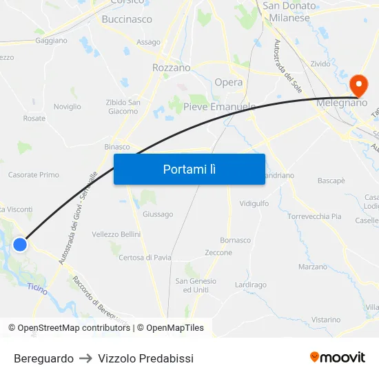 Bereguardo to Vizzolo Predabissi map