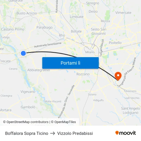 Boffalora Sopra Ticino to Vizzolo Predabissi map