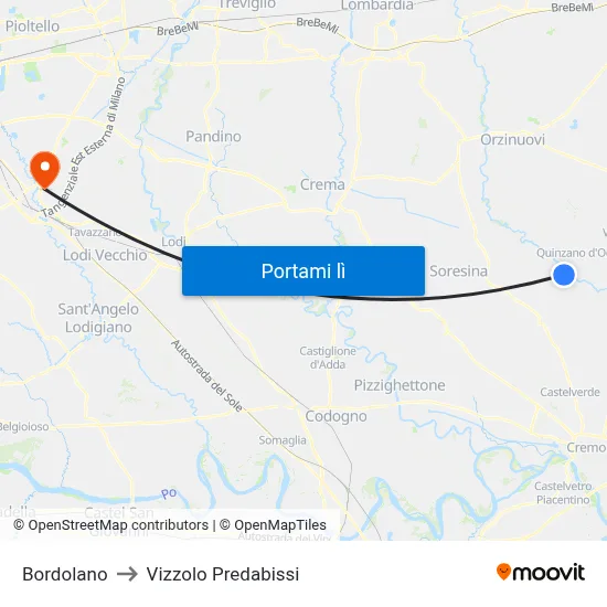 Bordolano to Vizzolo Predabissi map