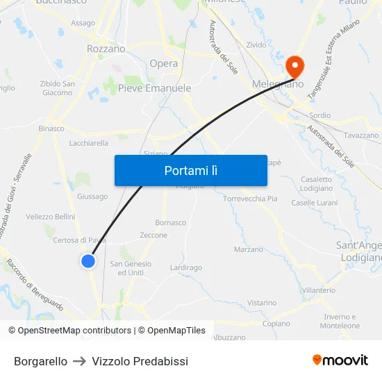 Borgarello to Vizzolo Predabissi map