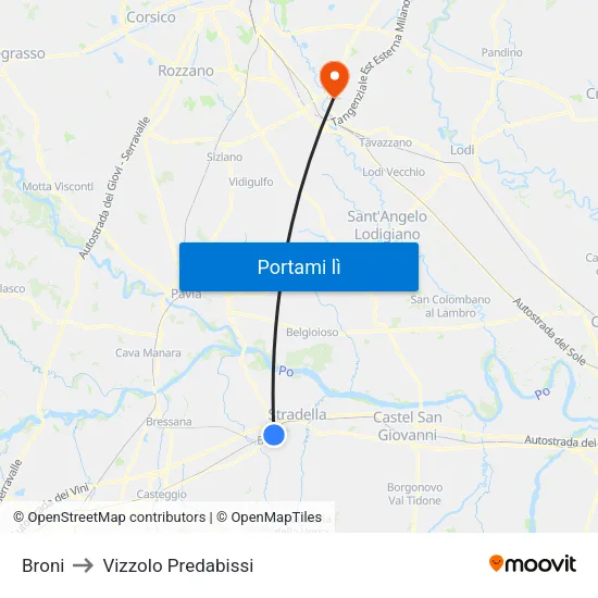 Broni to Vizzolo Predabissi map