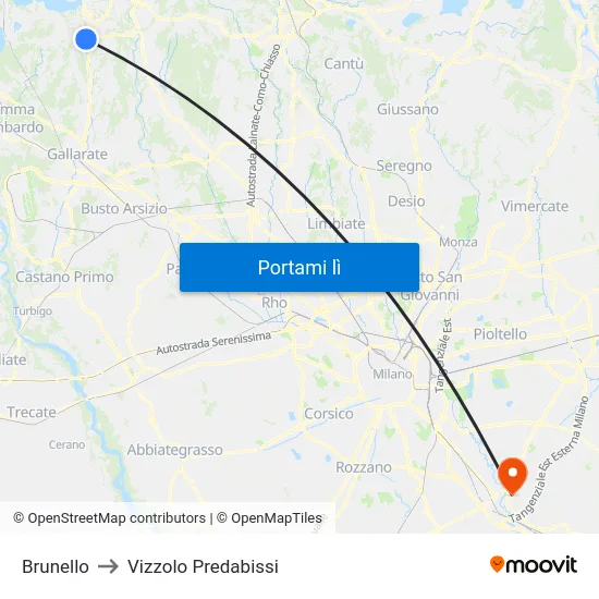 Brunello to Vizzolo Predabissi map