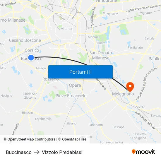 Buccinasco to Vizzolo Predabissi map