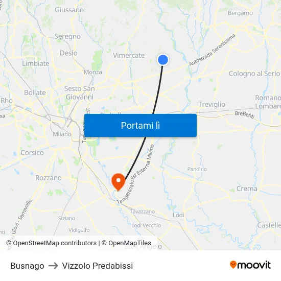Busnago to Vizzolo Predabissi map