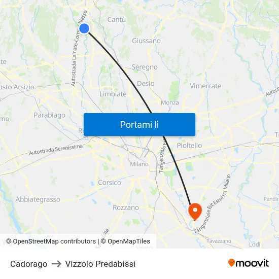 Cadorago to Vizzolo Predabissi map