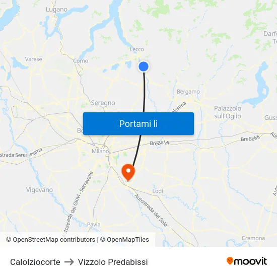 Calolziocorte to Vizzolo Predabissi map